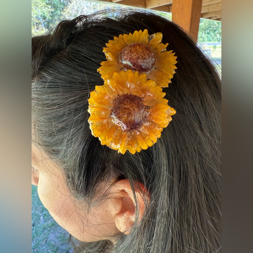 Golden Sunflower Hair Clip Yellow Brown Floral Boho Barrette Accessory NWT